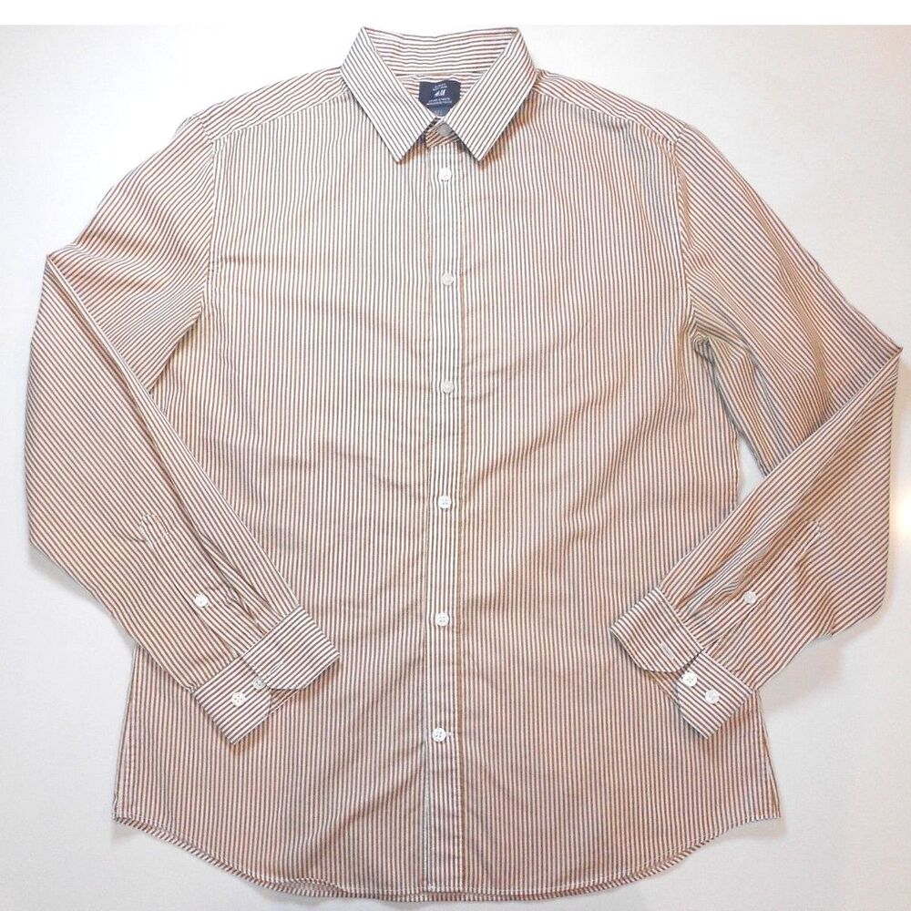 H&M Men's Slim Fit Easy Iron Striped Button Down Shirt Size Large (L)